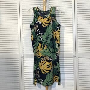 Emery Rose Tropical Scoop Neck Sleeveless Tank Top Midi Shift Dress L